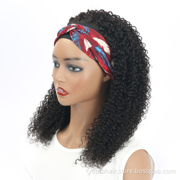 Wholesale Raw Indian Virgin Remy Human Cuticle Aligned Kinky Curly Hair None Lace Wigs For Black Women Glueless Headband Wig